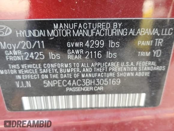 ✅ 2011 Hyundai Sonata Limited • VIN: 5NPEC4AC3BH305169 • Лот: 82424724. Опубликован ранее на Copart с пробегом 126 739 миль. Бесплатный доступ к архиву аукционных продаж из США и подробный отчёт об истории автомобиля на DreamBid. Изображение 14.