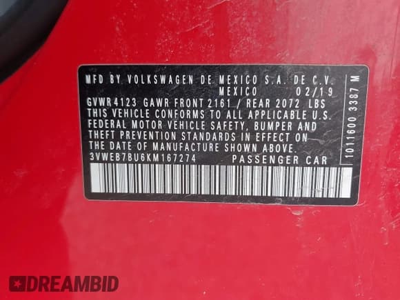 ✅ 2019 Volkswagen Jetta SEL • VIN: 3VWEB7BU6KM167274 • Лот: 41964191. Опубликован ранее на IAAI с пробегом 104 003 миль. Бесплатный доступ к архиву аукционных продаж из США и подробный отчёт об истории автомобиля на DreamBid. Изображение 9.