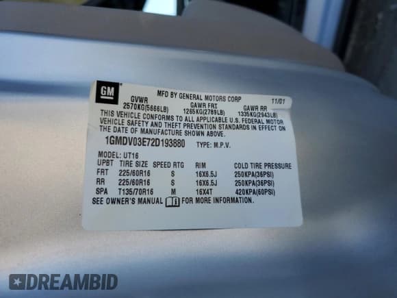 ✅ 2002 Pontiac Montana 1SX • VIN: 1GMDV03E72D193880 • Lot: 42328975. Wystawiony na Copart z przebiegiem 86 980 mil. Bezpłatny archiwum sprzedaży aukcyjnych z USA i szczegółowy raport historii pojazdu na DreamBid. Zdjęcie 13.