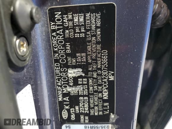 ✅ 2013 Kia Sportage EX • VIN: KNDPCCA23D7536610 • Lot: 81686955. Listed on Copart with 84,722 mi. Free auction sales archive from the USA and detailed vehicle history report at DreamBid. Image 13.