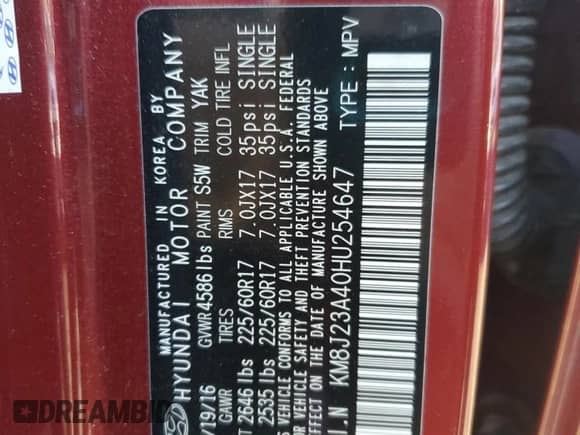 2017 Hyundai Tucson SE z VIN KM8J23A40HU254647, wystawiony jako Copart lot #90848385 z przebiegiem 53 762 mil mil oraz Szkoda całkowita • Salvage title. Historia ofert i sprzedaży dostępna na DreamBid. Obrazek 13.