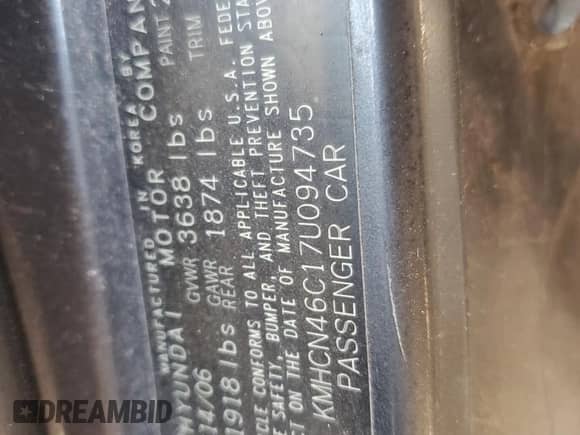 2007 Hyundai Accent GLS z VIN KMHCN46C17U094735, wystawiony jako Copart lot #81481014 z przebiegiem 50 579 mil mil oraz Czysty tytuł • Clean title. Historia ofert i sprzedaży dostępna na DreamBid. Obrazek 12.