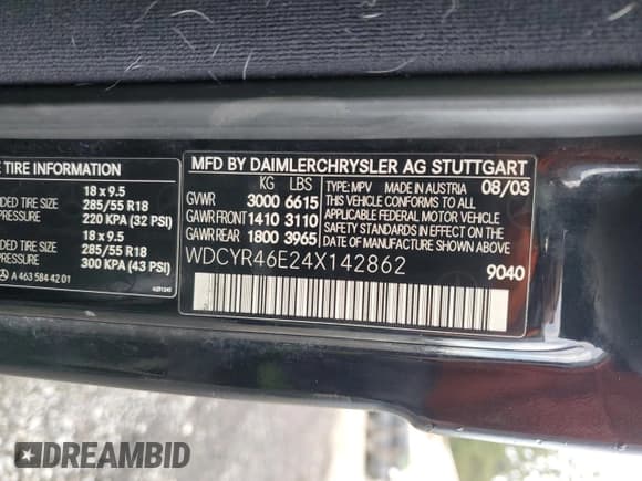 ✅ 2004 Mercedes-Benz G 5.5L AMG • VIN: WDCYR46E24X142862 • Lot: 89558425. Wystawiony na Copart z przebiegiem 161 997 mil. Bezpłatny archiwum sprzedaży aukcyjnych z USA i szczegółowy raport historii pojazdu na DreamBid. Zdjęcie 13.