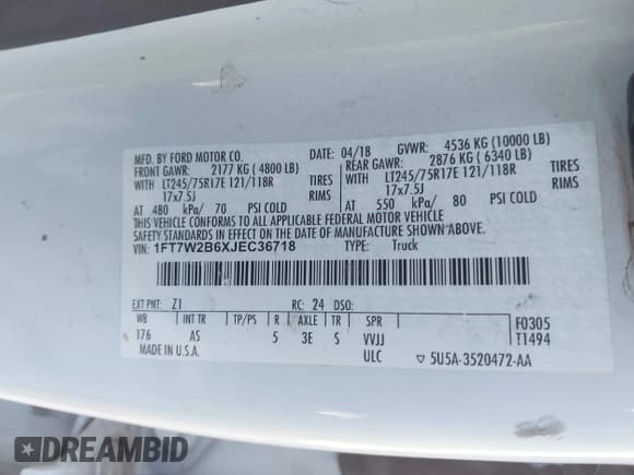 ✅ 2018 Ford F-250 XL • VIN: 1FT7W2B6XJEC36718 • Lot: 43434421. Listed on IAAI with 77,284 mi. Free auction sales archive from the USA and detailed vehicle history report at DreamBid. Image 9.