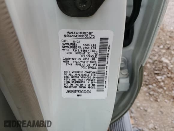 ✅ 2003 Infiniti QX4 Luxury • VIN: JNRDR09Y83W302606 • Lot: 83981335. Wystawiony na Copart z przebiegiem 56 265 mil. Bezpłatny archiwum sprzedaży aukcyjnych z USA i szczegółowy raport historii pojazdu na DreamBid. Zdjęcie 13.