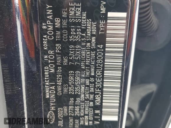 ✅ 2024 Hyundai Tucson XRT • VIN: KM8JF3DE0RU280014 • Lot: 65938355. Wystawiony na Copart z przebiegiem 17 773 mil. Bezpłatny archiwum sprzedaży aukcyjnych z USA i szczegółowy raport historii pojazdu na DreamBid. Zdjęcie 14.