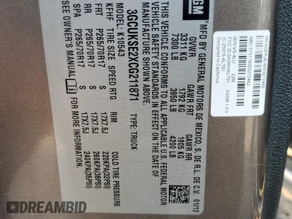 ✅ 2012 Chevrolet Silverado 1500 LT • VIN: 3GCUKSE2XCG211871 • Lot: 81044195. Listed on Copart with 124,274 mi. Free auction sales archive from the USA and detailed vehicle history report at DreamBid. Image 12.