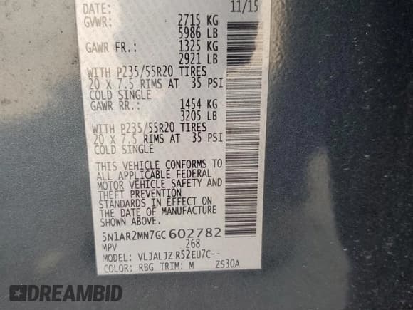 ✅ 2016 Nissan Pathfinder Platinum • VIN: 5N1AR2MN7GC602782 • Lot: 61944755. Listed on Copart with 113,374 mi. Free auction sales archive from the USA and detailed vehicle history report at DreamBid. Image 13.