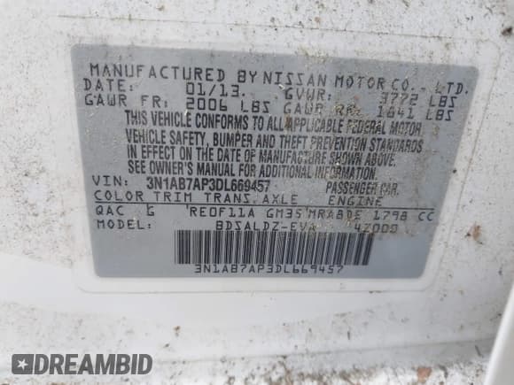 ✅ 2013 Nissan Sentra SV • VIN: 3N1AB7AP3DL669457 • Lot: 43456886. Wystawiony na IAAI z przebiegiem 156 992 mil. Bezpłatny archiwum sprzedaży aukcyjnych z USA i szczegółowy raport historii pojazdu na DreamBid. Zdjęcie 9.