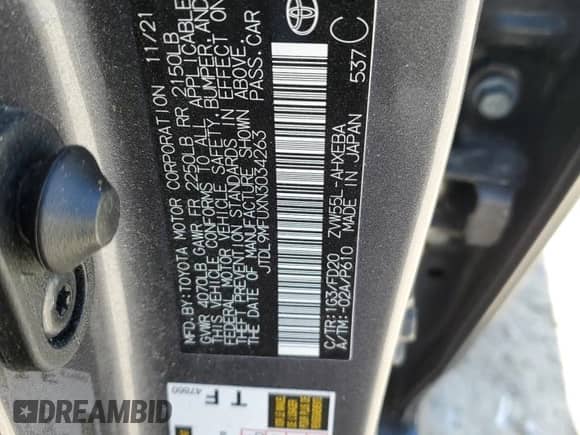 2022 Toyota Prius LE with VIN JTDL9MFUXN3034263, listed as a Copart auction lot 63437704 with 30,383 mi miles and Salvage title. Bid and sale history available at DreamBid. Image 12.