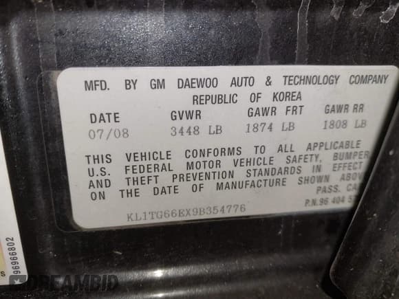 ✅ 2009 Chevrolet Aveo 2LT • VIN: KL1TG66EX9B354776 • Лот: 43860198. Опубликован ранее на IAAI с пробегом 80 377 миль. Бесплатный доступ к архиву аукционных продаж из США и подробный отчёт об истории автомобиля на DreamBid. Изображение 9.