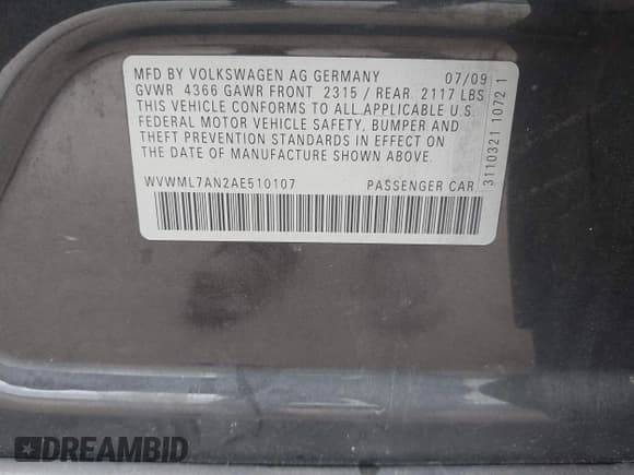 ✅ 2010 Volkswagen CC Sport • VIN: WVWML7AN2AE510107 • Lot: 43457114. Wystawiony na IAAI z przebiegiem 178 867 mil. Bezpłatny archiwum sprzedaży aukcyjnych z USA i szczegółowy raport historii pojazdu na DreamBid. Zdjęcie 9.