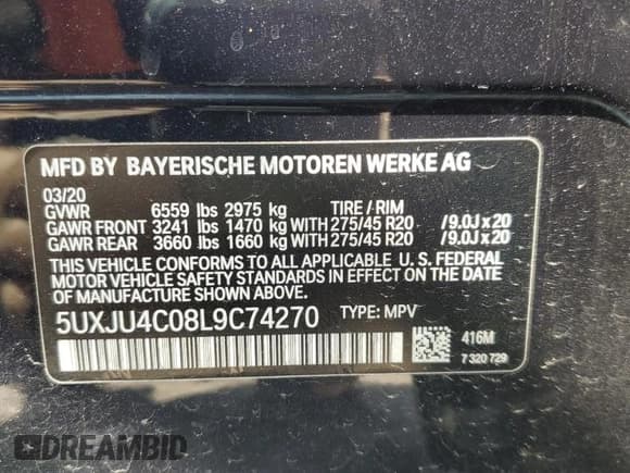 ✅ 2020 BMW X5 M50i • VIN: 5UXJU4C08L9C74270 • Лот: 54018725. Опубликован ранее на Copart с пробегом Не указан. Бесплатный доступ к архиву аукционных продаж из США и подробный отчёт об истории автомобиля на DreamBid. Изображение 13.