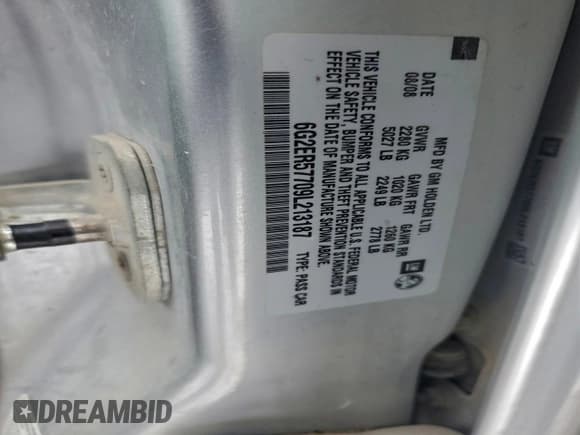 ✅ 2009 Pontiac G8 • VIN: 6G2ER57709L213187 • Лот: 96736155. Опубликован ранее на Copart с пробегом Не указан. Бесплатный доступ к архиву аукционных продаж из США и подробный отчёт об истории автомобиля на DreamBid. Изображение 12.