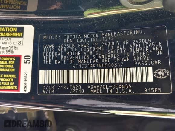 2022 Toyota Camry Hybrid LE с VIN 4T1C31AK1NU580817, выставлен на аукционе IAAI как лот 40719068 с пробегом 41 455 миль миль и . История ставок и продаж доступна на DreamBid. Изображение 9.