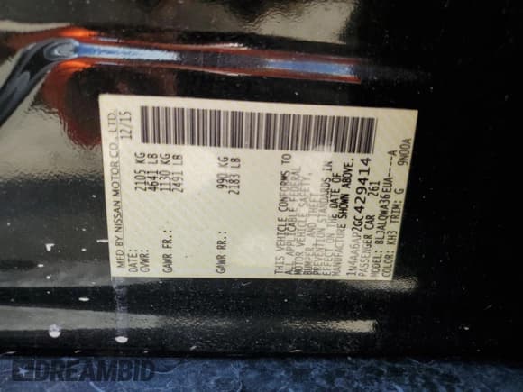 ✅ 2016 Nissan Maxima SV • VIN: 1N4AA6AP2GC429414 • Lot: 86632985. Wystawiony na Copart z przebiegiem 87 141 mil. Bezpłatny archiwum sprzedaży aukcyjnych z USA i szczegółowy raport historii pojazdu na DreamBid. Zdjęcie 12.