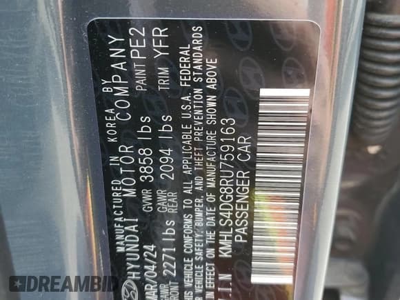 ✅ 2024 Hyundai Elantra SEL • VIN: KMHLS4DG8RU759163 • Lot: 58369745. Listed on Copart with 7,751 mi. Free auction sales archive from the USA and detailed vehicle history report at DreamBid. Image 12.