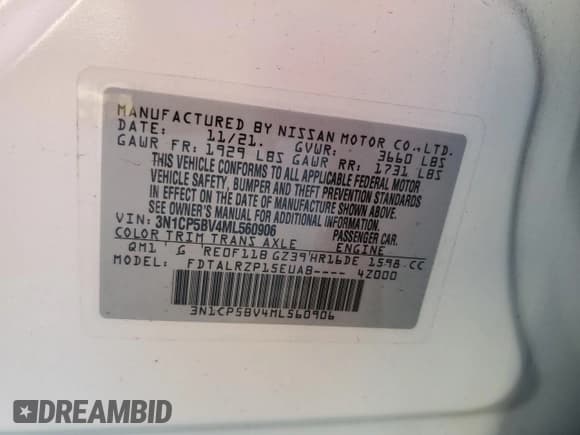 ✅ 2021 Nissan Kicks S • VIN: 3N1CP5BV4ML560906 • Lot: 93107365. Wystawiony na Copart z przebiegiem 30 328 mil. Bezpłatny archiwum sprzedaży aukcyjnych z USA i szczegółowy raport historii pojazdu na DreamBid. Zdjęcie 13.