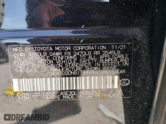 ✅ 2022 Lexus IS 300 • VIN: JTHDA1D20N5118493 • Lot: 60134675. Wystawiony na Copart z przebiegiem 91 694 mil. Bezpłatny archiwum sprzedaży aukcyjnych z USA i szczegółowy raport historii pojazdu na DreamBid. Zdjęcie 12.