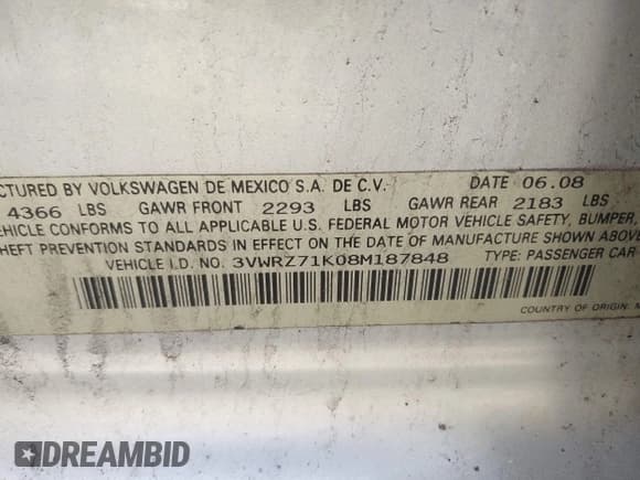 ✅ 2008 Volkswagen Jetta SE • VIN: 3VWRZ71K08M187848 • Lot: 41918064. Wystawiony na IAAI z przebiegiem 181 998 mil. Bezpłatny archiwum sprzedaży aukcyjnych z USA i szczegółowy raport historii pojazdu na DreamBid. Zdjęcie 9.