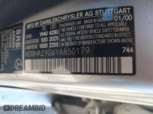 ✅ 2000 Mercedes-Benz C 230/260/280/320 • VIN: WDBHA29G6YA850179 • Лот: 42641333. Опубликован ранее на IAAI с пробегом Не указан. Бесплатный доступ к архиву аукционных продаж из США и подробный отчёт об истории автомобиля на DreamBid. Изображение 9.