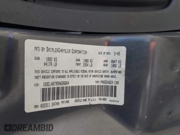 ✅ 2005 Dodge Stratus SXT • VIN: 1B3EL46T95N626664 • Lot: 43628258. Wystawiony na IAAI z przebiegiem 179 869 mil. Bezpłatny archiwum sprzedaży aukcyjnych z USA i szczegółowy raport historii pojazdu na DreamBid. Zdjęcie 9.