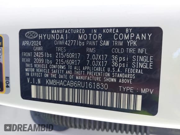 ✅ 2024 Hyundai Kona SE • VIN: KM8HACAB6RU161830 • Лот: 43082500. Опубликован ранее на IAAI с пробегом 12 084 миль. Бесплатный доступ к архиву аукционных продаж из США и подробный отчёт об истории автомобиля на DreamBid. Изображение 9.