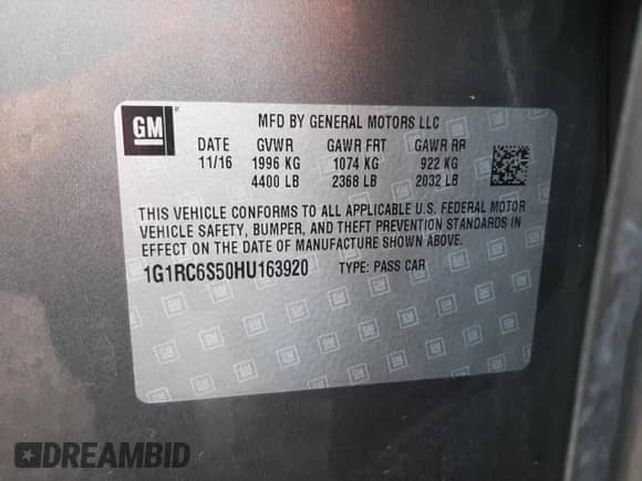 2017 Chevrolet Volt LT с VIN 1G1RC6S50HU163920, выставлен на аукционе Copart как лот 73007902 с пробегом Не указан миль и . История ставок и продаж доступна на DreamBid. Изображение 14.