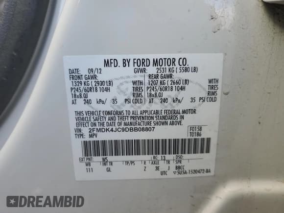 ✅ 2013 Ford Edge SEL • VIN: 2FMDK4JC9DBB08807 • Лот: 85917345. Опубликован ранее на Copart с пробегом 169 270 миль. Бесплатный доступ к архиву аукционных продаж из США и подробный отчёт об истории автомобиля на DreamBid. Изображение 13.