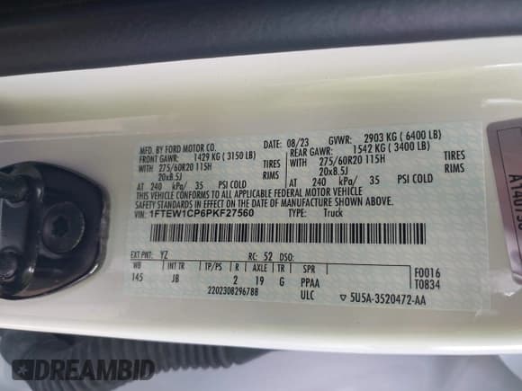 ✅ 2023 Ford F-150 XL • VIN: 1FTEW1CP6PKF27560 • Lot: 42594114. Listed on IAAI with 55,394 mi. Free auction sales archive from the USA and detailed vehicle history report at DreamBid. Image 9.