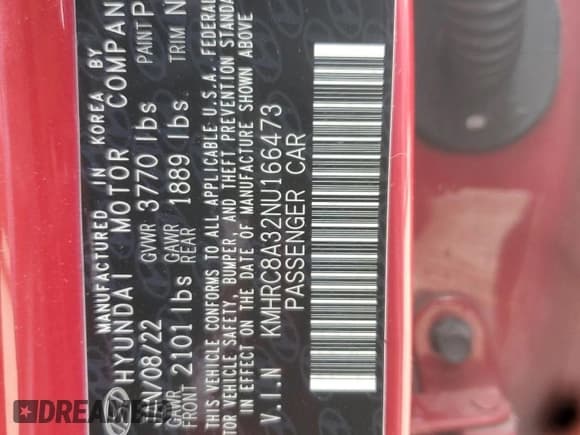 ✅ 2022 Hyundai Venue SEL • VIN: KMHRC8A32NU166473 • Lot: 91032235. Listed on Copart with 44,553 mi. Free auction sales archive from the USA and detailed vehicle history report at DreamBid. Image 13.