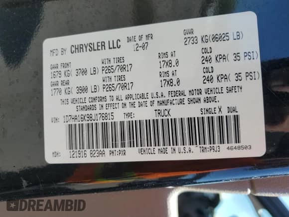 2008 Dodge 1500 ST с VIN 1D7HA16K98J176815, выставлен на аукционе Copart как лот 77134154 с пробегом 116 204 миль миль и Списание • Salvage title. История ставок и продаж доступна на DreamBid. Изображение 12.