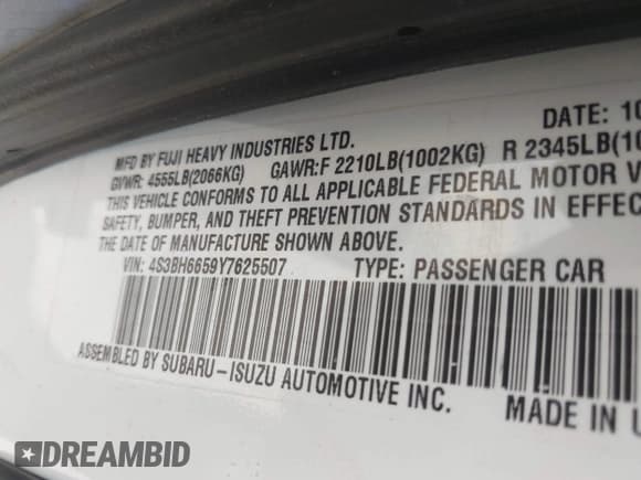 ✅ 2000 Subaru Legacy Outback • VIN: 4S3BH6659Y7625507 • Lot: 42725873. Listed on IAAI with 182,851 mi. Free auction sales archive from the USA and detailed vehicle history report at DreamBid. Image 9.