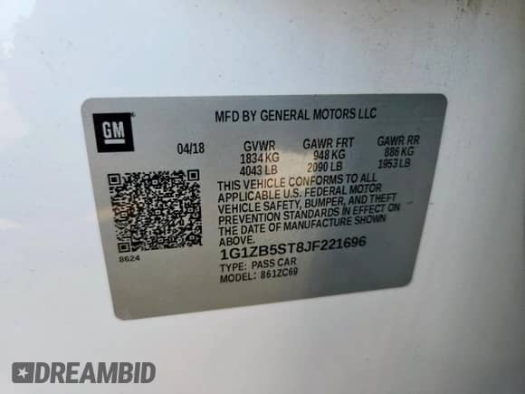 2018 Chevrolet Malibu LS z VIN 1G1ZB5ST8JF221696, wystawiony jako Copart lot #86623365 z przebiegiem 94 752 mil mil oraz Szkoda całkowita • Salvage title. Historia ofert i sprzedaży dostępna na DreamBid. Obrazek 12.