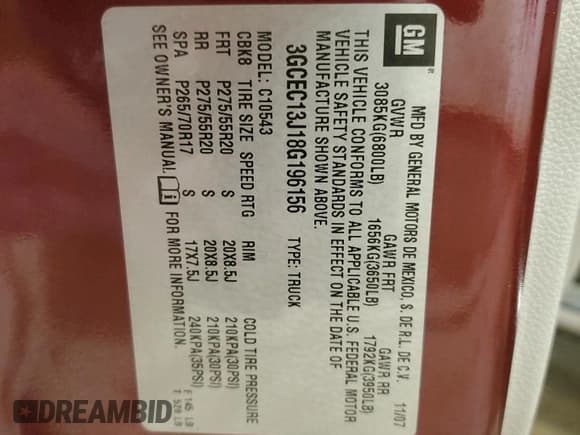 ✅ 2008 Chevrolet Silverado 1500 1LT • VIN: 3GCEC13J18G196156 • Lot: 70584354. Listed on Copart with 153,755 mi. Free auction sales archive from the USA and detailed vehicle history report at DreamBid. Image 12.