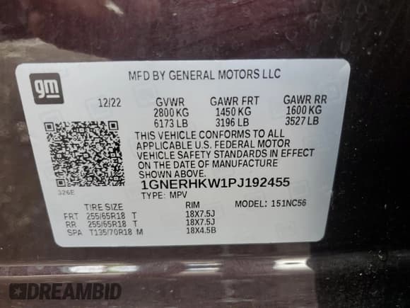 ✅ 2023 Chevrolet Traverse LT • VIN: 1GNERHKW1PJ192455 • Lot: 84272665. Listed on Copart with 51,555 mi. Free auction sales archive from the USA and detailed vehicle history report at DreamBid. Image 13.