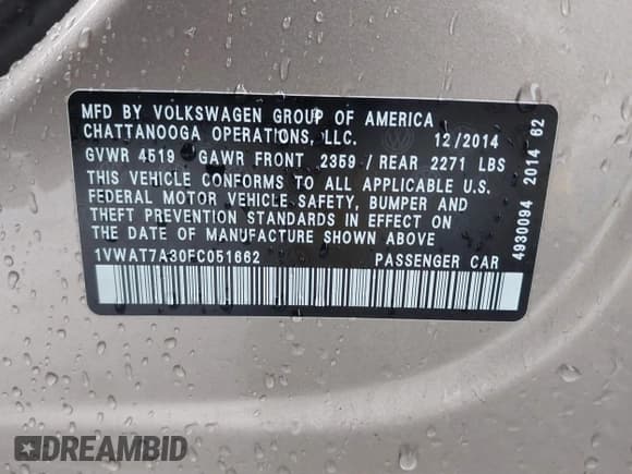 ✅ 2015 Volkswagen Passat Limited Edition • VIN: 1VWAT7A30FC051662 • Лот: 42270036. Опубликован ранее на IAAI с пробегом 105 792 миль. Бесплатный доступ к архиву аукционных продаж из США и подробный отчёт об истории автомобиля на DreamBid. Изображение 9.