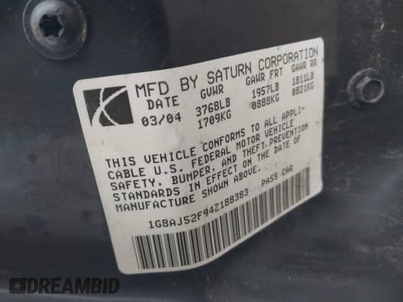 2004 Saturn ION ION 2 z VIN 1G8AJ52F94Z188383, wystawiony jako IAAI lot #41707135 z przebiegiem 126 462 mil mil oraz . Historia ofert i sprzedaży dostępna na DreamBid. Obrazek 9.