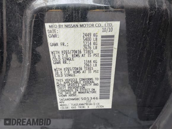 ✅ 2011 Nissan Xterra S • VIN: 5N1AN0NW6BC505346 • Lot: 43443887. Wystawiony na IAAI z przebiegiem 192 274 mil. Bezpłatny archiwum sprzedaży aukcyjnych z USA i szczegółowy raport historii pojazdu na DreamBid. Zdjęcie 9.