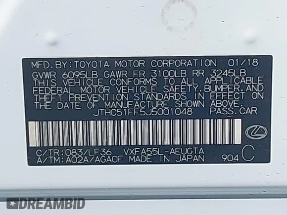 ✅ 2018 Lexus LS 500 • VIN: JTHC51FF5J5001048 • Лот: 41845274. Опубликован ранее на IAAI с пробегом 59 835 миль. Бесплатный доступ к архиву аукционных продаж из США и подробный отчёт об истории автомобиля на DreamBid. Изображение 9.