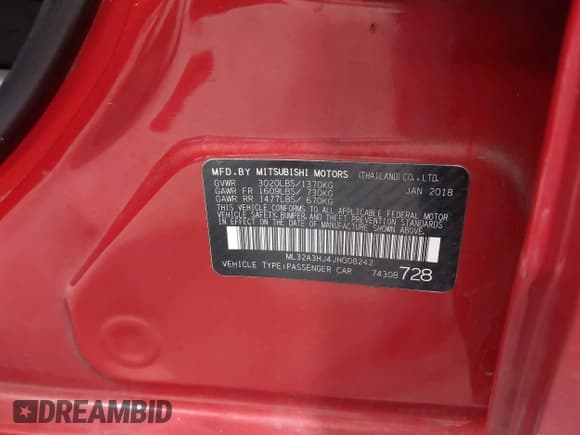 ✅ 2018 Mitsubishi Mirage ES • VIN: ML32A3HJ4JH008242 • Лот: 43202391. Опубликован ранее на IAAI с пробегом 64 604 миль. Бесплатный доступ к архиву аукционных продаж из США и подробный отчёт об истории автомобиля на DreamBid. Изображение 9.