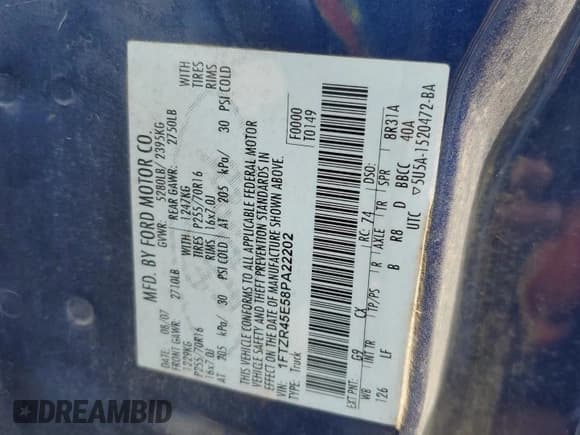 ✅ 2008 Ford Ranger XLT • VIN: 1FTZR45E58PA22202 • Lot: 80401035. Listed on Copart with 159,830 mi. Free auction sales archive from the USA and detailed vehicle history report at DreamBid. Image 12.