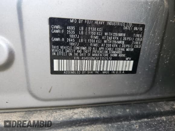 ✅ 2015 Subaru Outback Limited • VIN: 4S4BSBNC6F3352570 • Lot: 89892875. Listed on Copart with 207,748 mi. Free auction sales archive from the USA and detailed vehicle history report at DreamBid. Image 12.