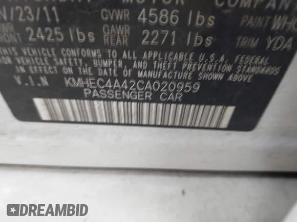 ✅ 2012 Hyundai Sonata Hybrid • VIN: KMHEC4A42CA020959 • Lot: 41480541. Listed on IAAI with 79,777 mi. Free auction sales archive from the USA and detailed vehicle history report at DreamBid. Image 9.