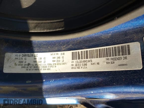 ✅ 2009 Chrysler Sebring Limited • VIN: 1C3LC65V09N510476 • Lot: 43255880. Listed on IAAI with 143,226 mi. Free auction sales archive from the USA and detailed vehicle history report at DreamBid. Image 9.