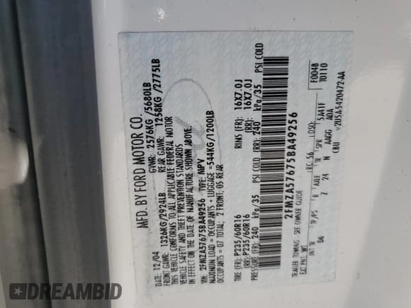 ✅ 2005 Ford Freestar SES • VIN: 2FMZA57675BA49256 • Лот: 85881935. Опубликован ранее на Copart с пробегом 120 966 миль. Бесплатный доступ к архиву аукционных продаж из США и подробный отчёт об истории автомобиля на DreamBid. Изображение 13.