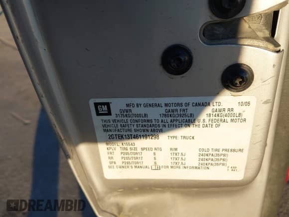 2006 GMC Sierra 1500 SLE1 с VIN 2GTEK13T461191298, выставлен на аукционе IAAI как лот 41453426 с пробегом 179 858 миль миль и . История ставок и продаж доступна на DreamBid. Изображение 9.