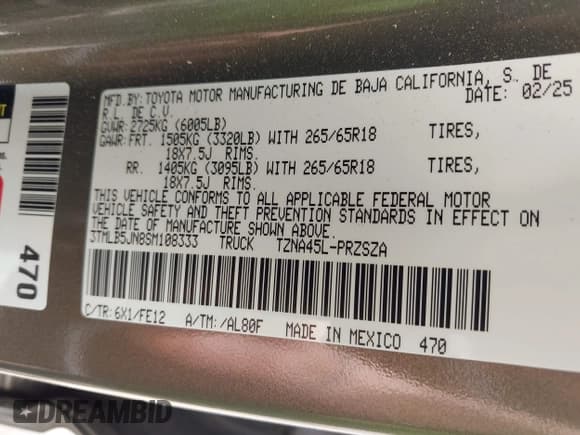✅ 2025 Toyota Tacoma SR • VIN: 3TMLB5JN8SM108333 • Лот: 42528079. Опубликован ранее на IAAI с пробегом 3 596 миль. Бесплатный доступ к архиву аукционных продаж из США и подробный отчёт об истории автомобиля на DreamBid. Изображение 9.