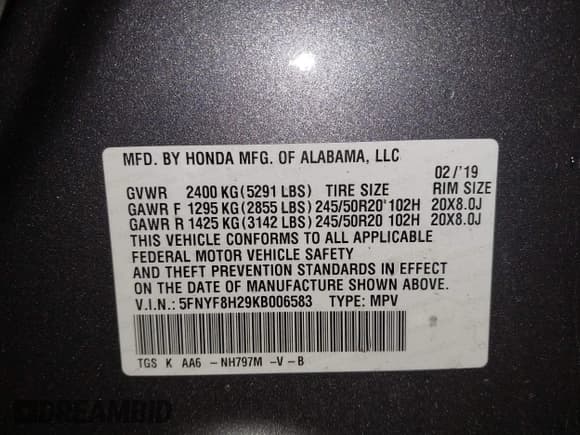 ✅ 2019 Honda Passport Sport • VIN: 5FNYF8H29KB006583 • Лот: 41516617. Опубликован ранее на IAAI с пробегом 63 378 миль. Бесплатный доступ к архиву аукционных продаж из США и подробный отчёт об истории автомобиля на DreamBid. Изображение 9.