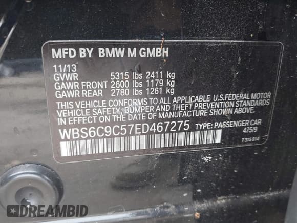 ✅ 2014 BMW M6 • VIN: WBS6C9C57ED467275 • Lot: 42787711. Listed on IAAI with 105,158 mi. Free auction sales archive from the USA and detailed vehicle history report at DreamBid. Image 9.